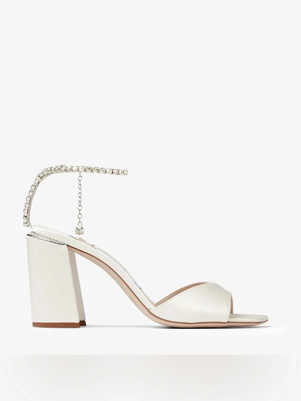 Jimmy Choo Saeda Sandal Block Heel with Crystal Chain NIB